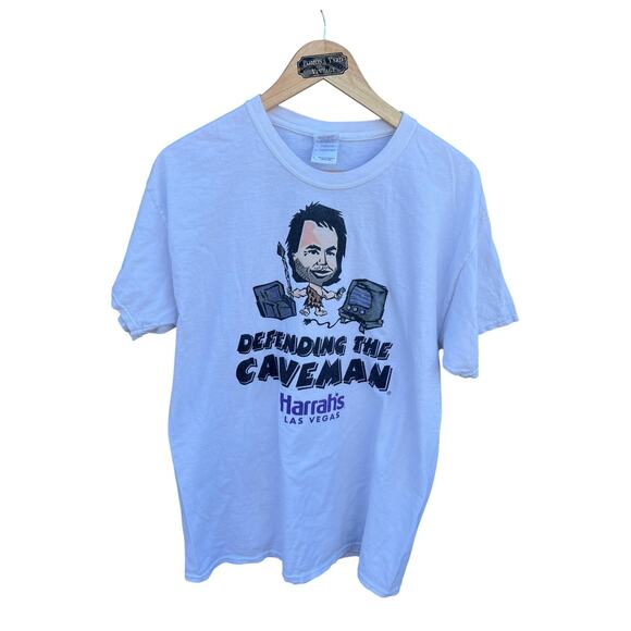 Gildan Other - Harrahs Las Vegas Men's Promo T-Shirt Graphic White Defending the Caveman LARGE